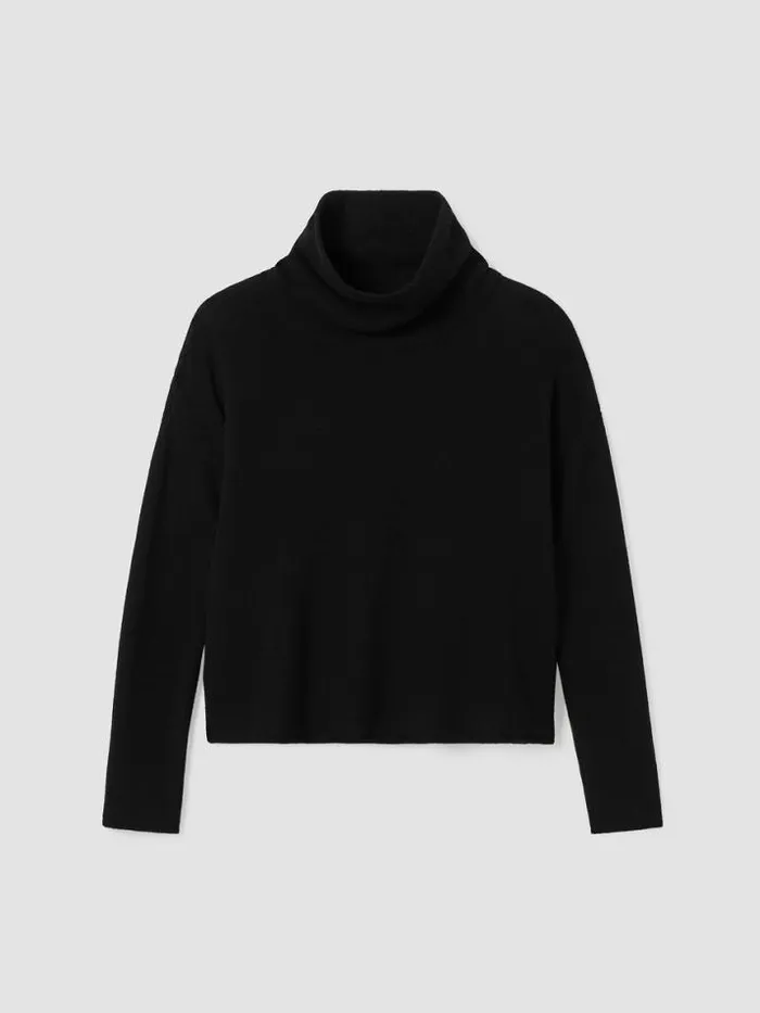 Shop Eileen Fisher Extended Sizing 1X3X Cotton And Recycled Cashmere Turtleneck BoxTop Black