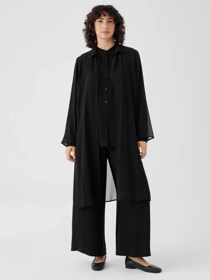 Shop Eileen Fisher Extended Sizing 1X3X Crinkled Sheer Silk Classic Collar Jacket Black