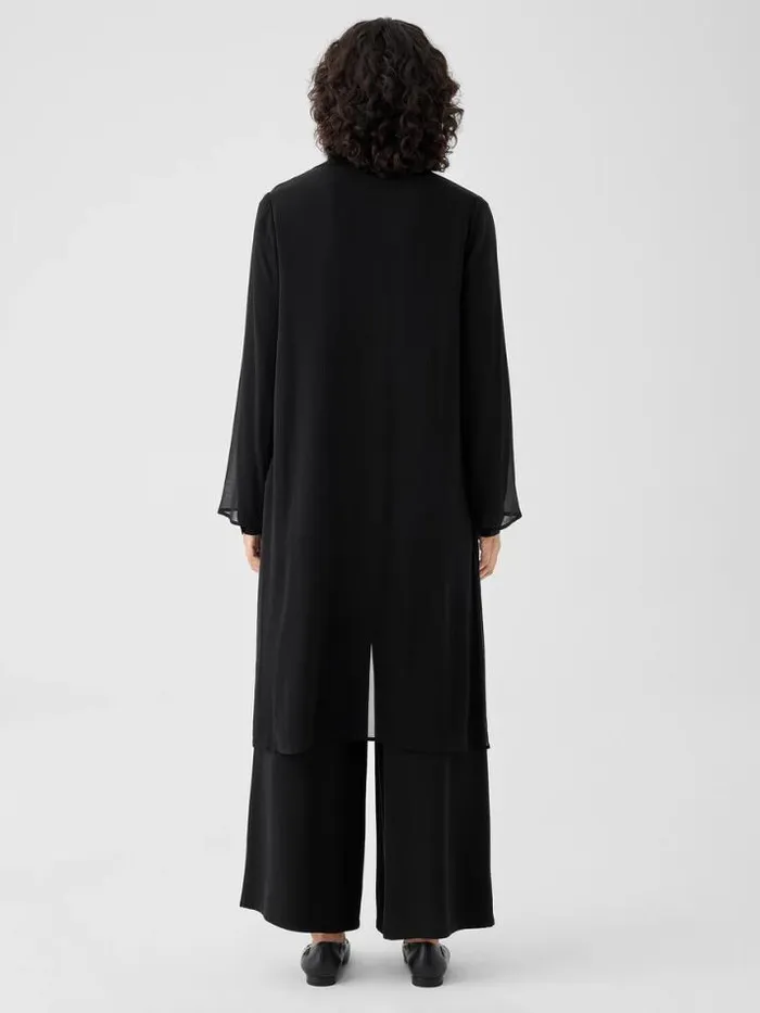 Shop Eileen Fisher Extended Sizing 1X3X Crinkled Sheer Silk Classic Collar Jacket Black