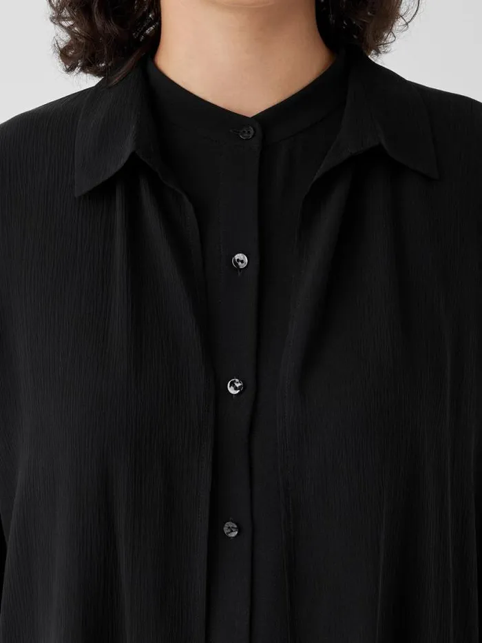 Shop Eileen Fisher Extended Sizing 1X3X Crinkled Sheer Silk Classic Collar Jacket Black