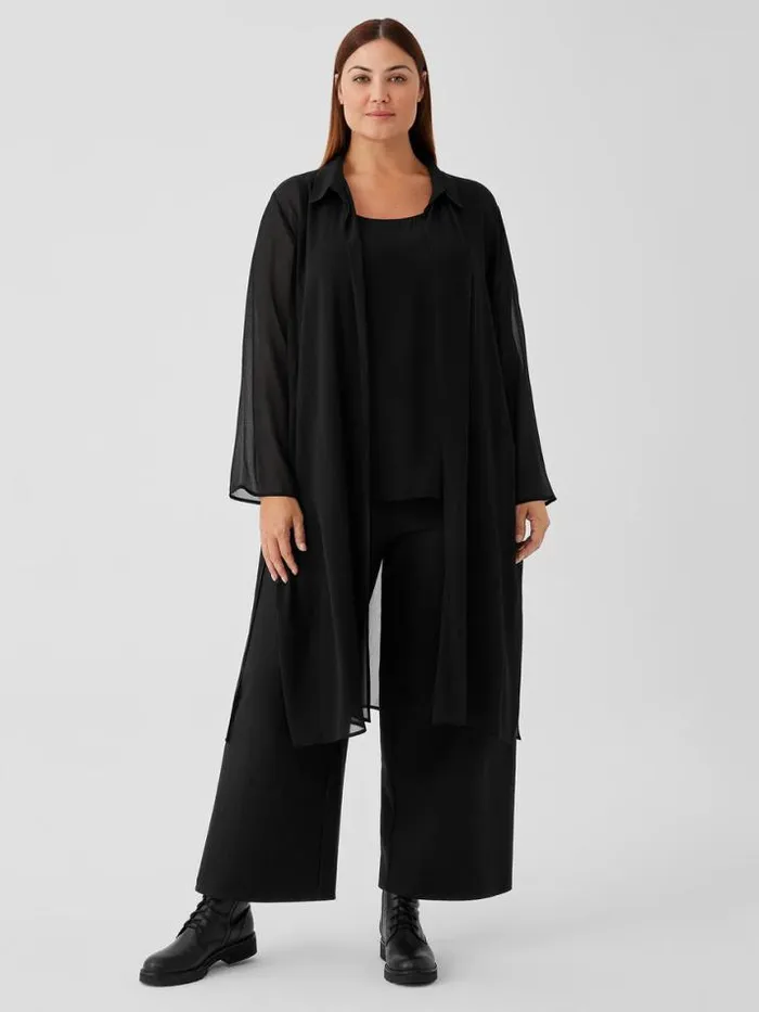 Shop Eileen Fisher Extended Sizing 1X3X Crinkled Sheer Silk Classic Collar Jacket Black