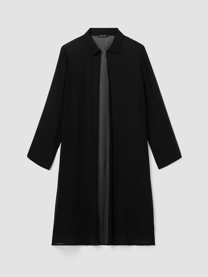 Shop Eileen Fisher Extended Sizing 1X3X Crinkled Sheer Silk Classic Collar Jacket Black