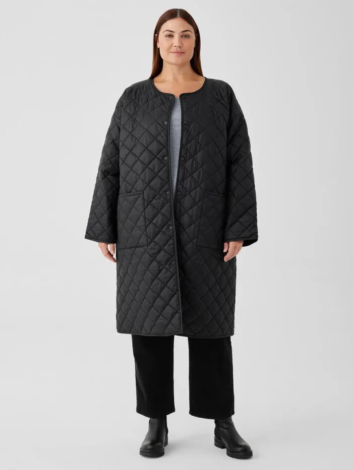 Shop Eileen Fisher Extended Sizing 1X3X Eggshell Recycled Nylon Reversible Coat Black