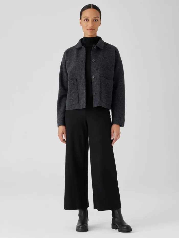 Shop Eileen Fisher Extended Sizing 1X3X Lightweight Boiled Wool Classic Collar Jacket In Regenerative Wool Charcoal