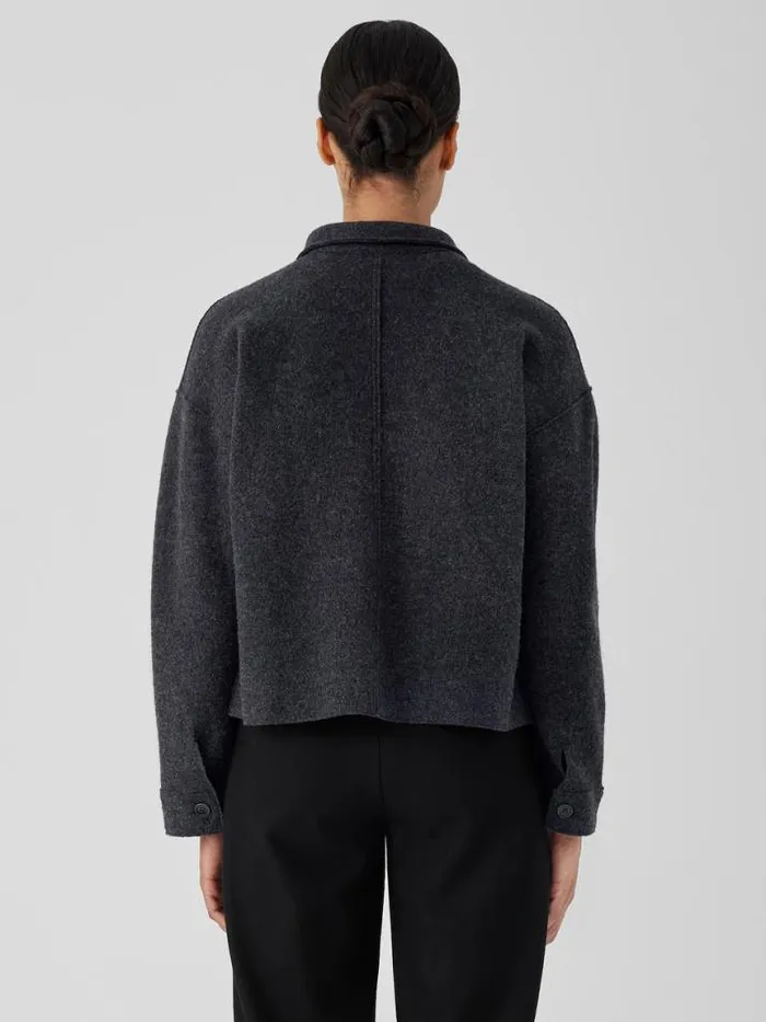 Shop Eileen Fisher Extended Sizing 1X3X Lightweight Boiled Wool Classic Collar Jacket In Regenerative Wool Charcoal