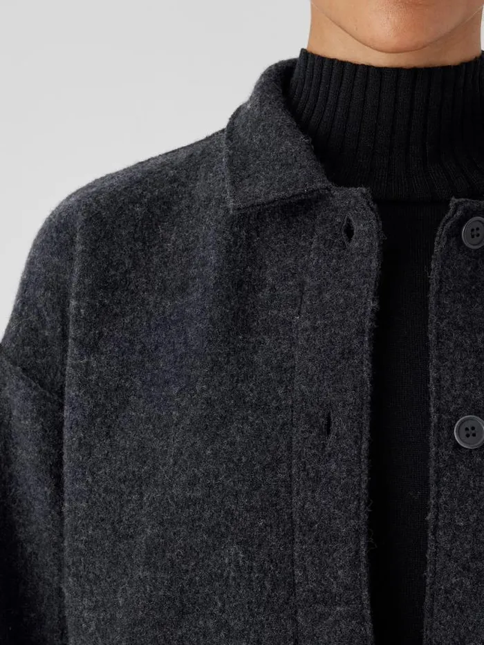 Shop Eileen Fisher Extended Sizing 1X3X Lightweight Boiled Wool Classic Collar Jacket In Regenerative Wool Charcoal