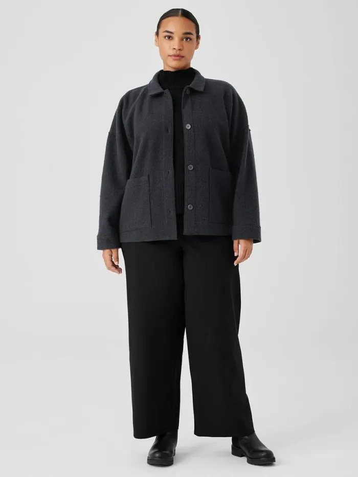 Shop Eileen Fisher Extended Sizing 1X3X Lightweight Boiled Wool Classic Collar Jacket In Regenerative Wool Charcoal