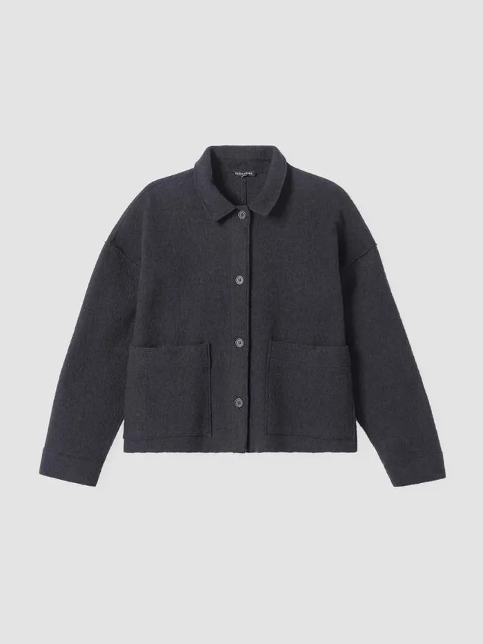Shop Eileen Fisher Extended Sizing 1X3X Lightweight Boiled Wool Classic Collar Jacket In Regenerative Wool Charcoal