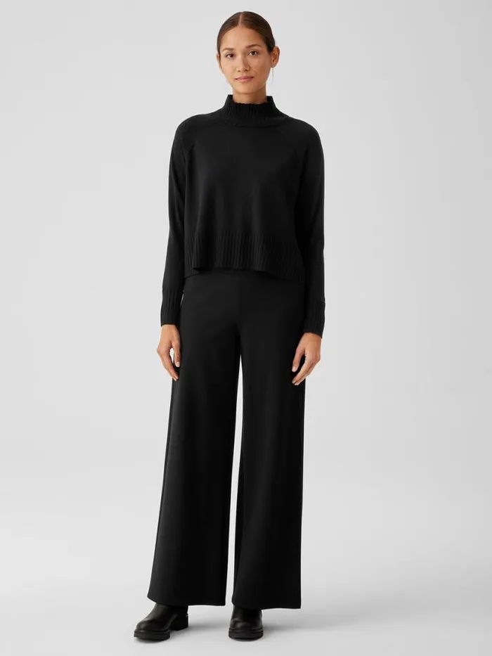 Shop Eileen Fisher Extended Sizing 1X3X Merino Jersey Turtleneck Top In Regenerative Wool Black