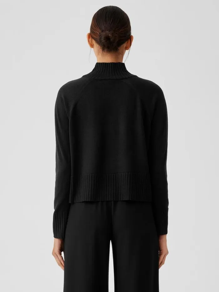 Shop Eileen Fisher Extended Sizing 1X3X Merino Jersey Turtleneck Top In Regenerative Wool Black
