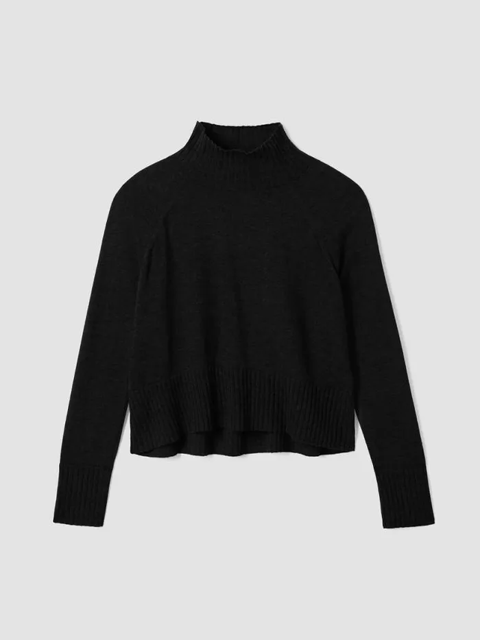 Shop Eileen Fisher Extended Sizing 1X3X Merino Jersey Turtleneck Top In Regenerative Wool Black