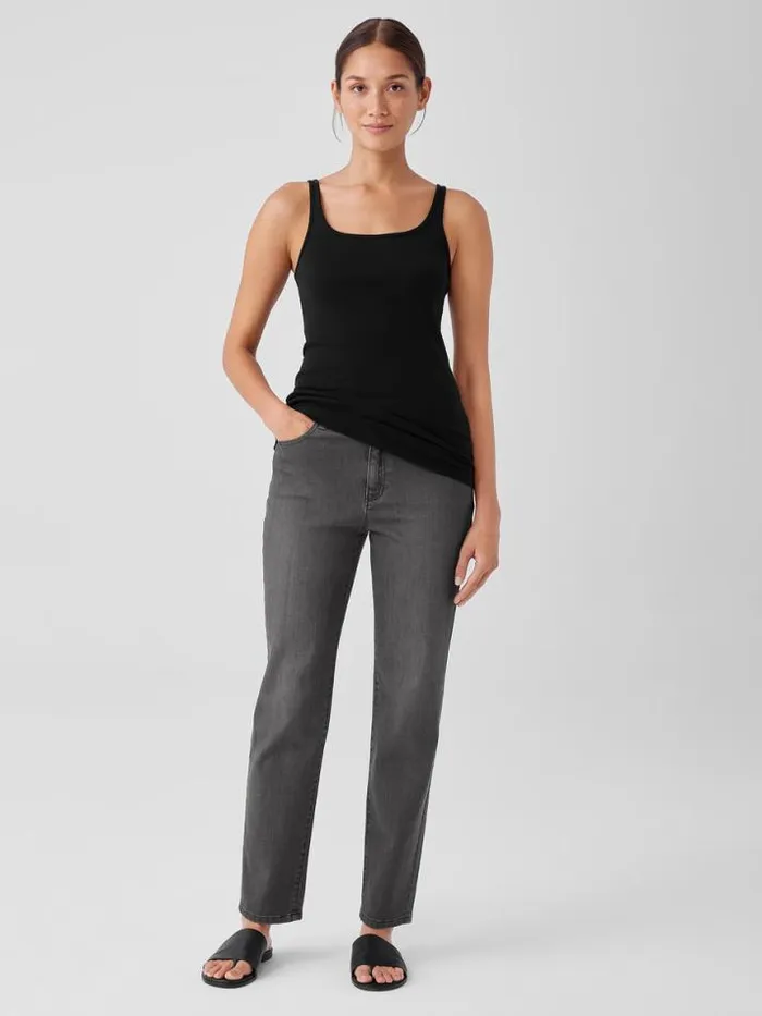 Shop Eileen Fisher Extended Sizing 1X3X Organic Cotton Baby Rib Tank Black
