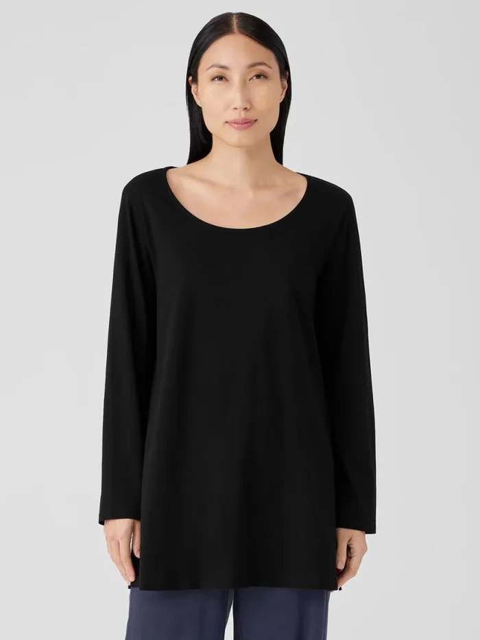 Shop Eileen Fisher Extended Sizing 1X3X Organic Cotton Interlock Long Sleep Top Black