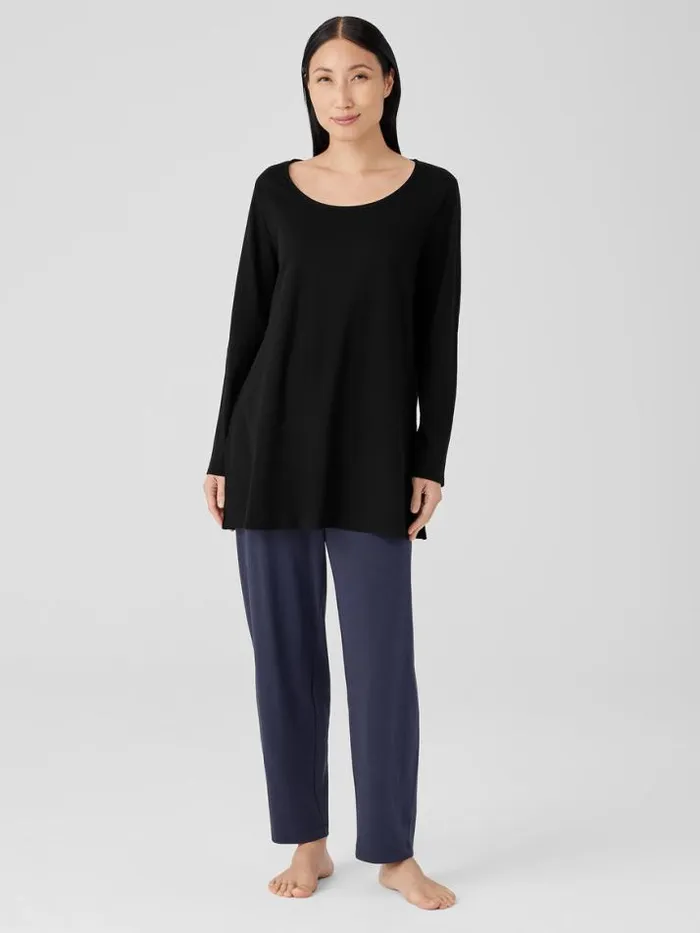 Shop Eileen Fisher Extended Sizing 1X3X Organic Cotton Interlock Long Sleep Top Black