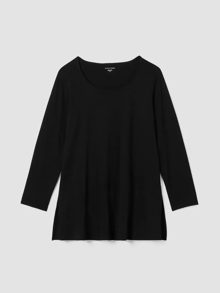 Shop Eileen Fisher Extended Sizing 1X3X Organic Cotton Interlock Long Sleep Top Black