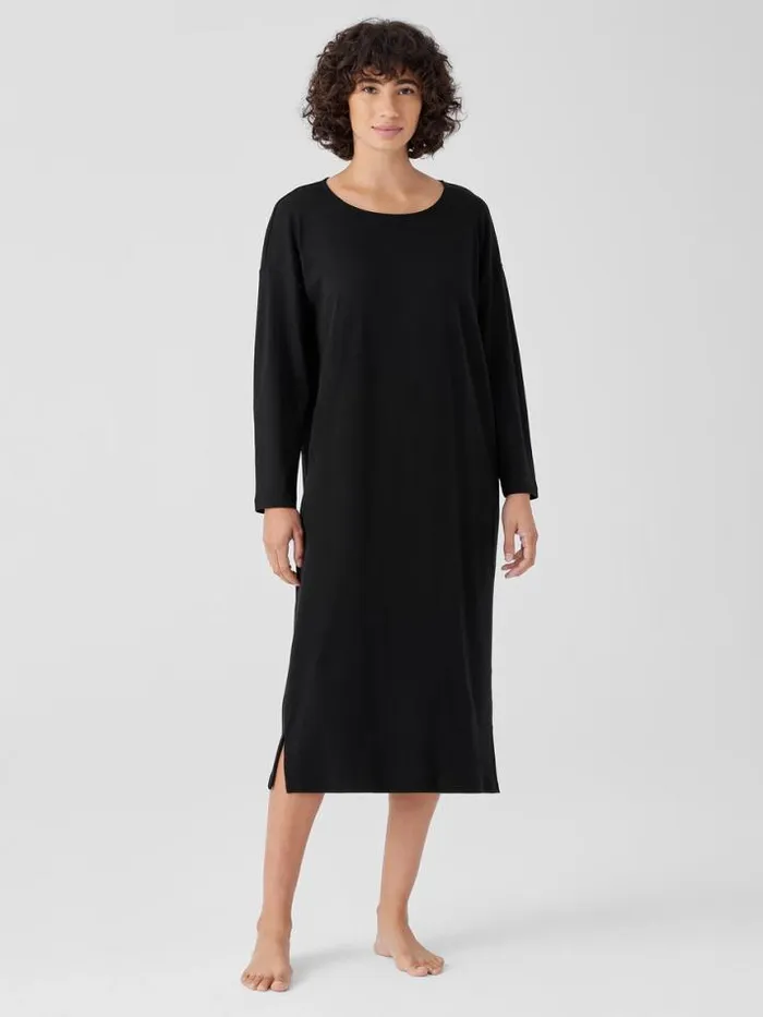 Shop Eileen Fisher Extended Sizing 1X3X Organic Cotton Interlock Sleep Dress Black