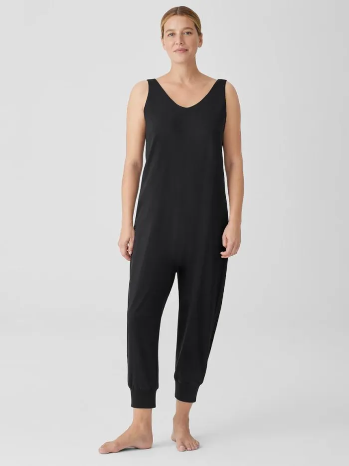 Shop Eileen Fisher Extended Sizing 1X3X Organic Cotton Interlock Sleep Jumpsuit Black