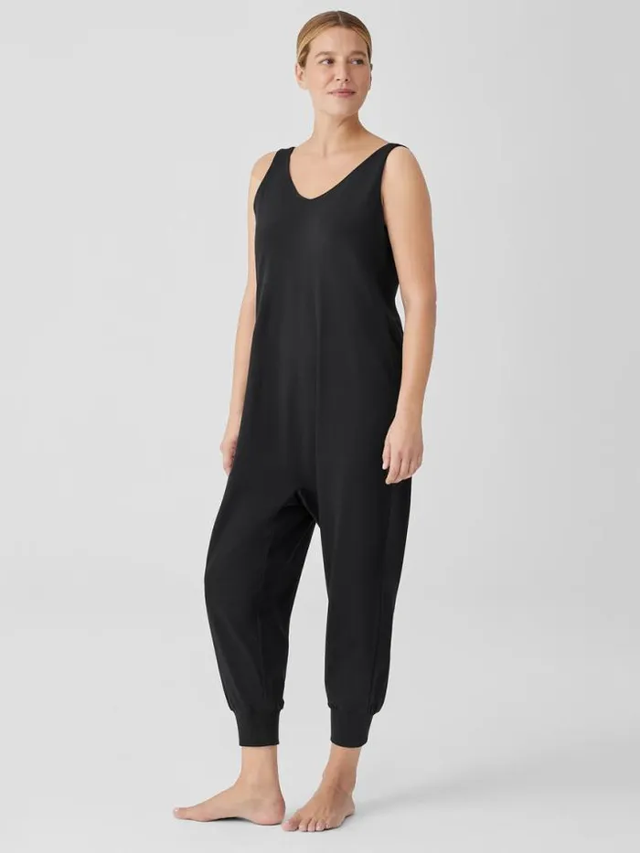 Shop Eileen Fisher Extended Sizing 1X3X Organic Cotton Interlock Sleep Jumpsuit Black
