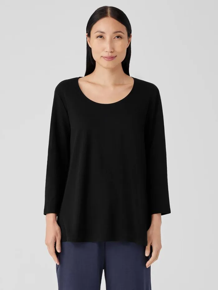 Shop Eileen Fisher Extended Sizing 1X3X Organic Cotton Interlock UNeck Sleep Top Black
