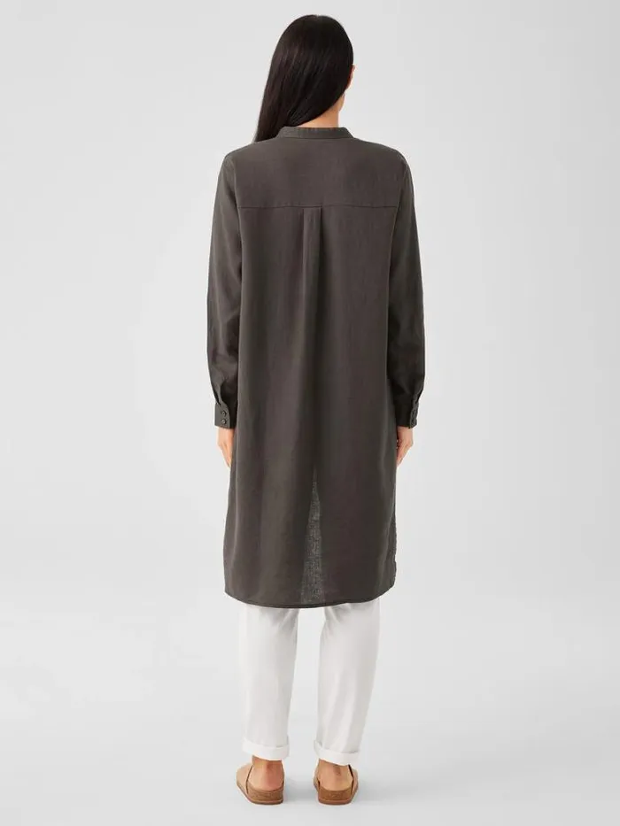 Shop Eileen Fisher Extended Sizing 1X3X Organic Linen Band Collar Shirtdress Grove