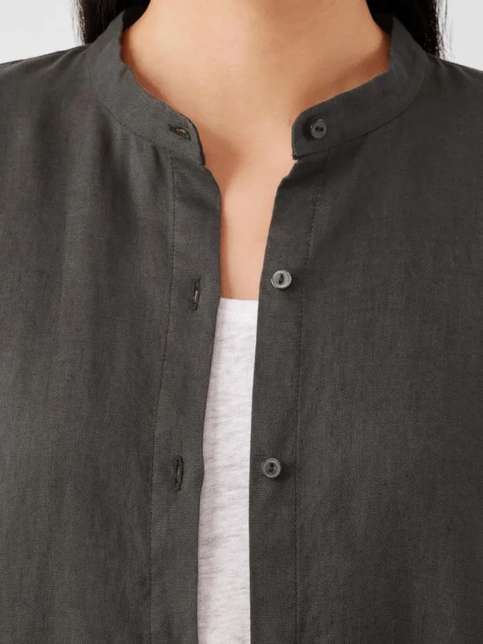Shop Eileen Fisher Extended Sizing 1X3X Organic Linen Band Collar Shirtdress Grove