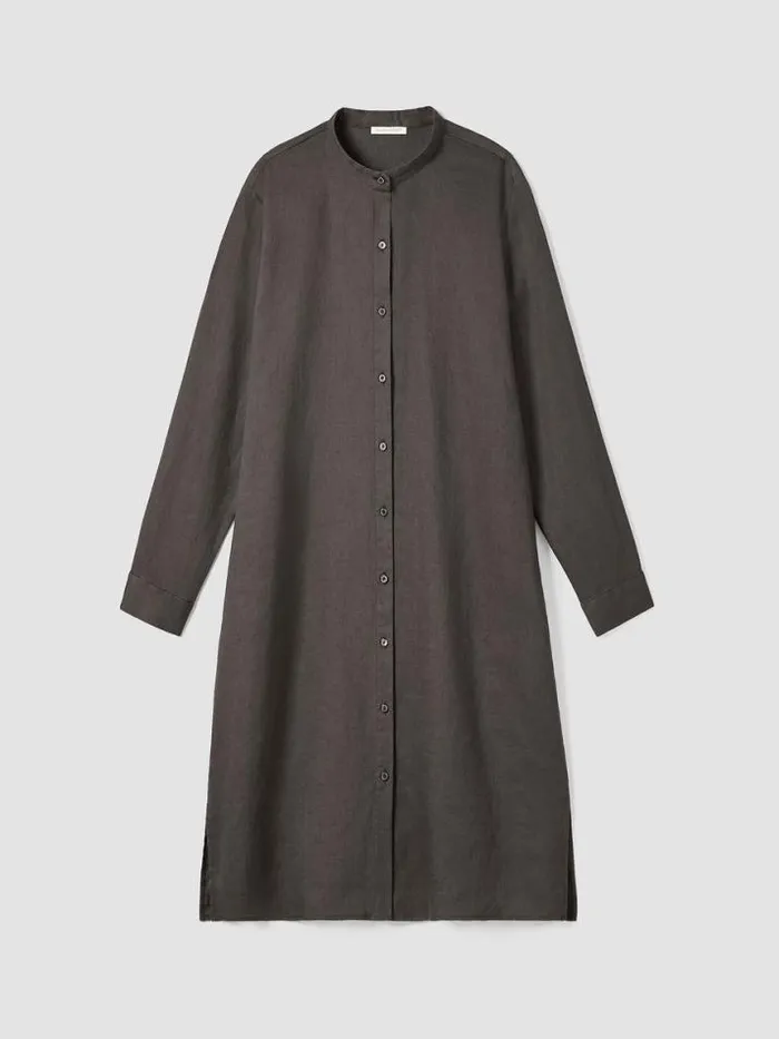 Shop Eileen Fisher Extended Sizing 1X3X Organic Linen Band Collar Shirtdress Grove
