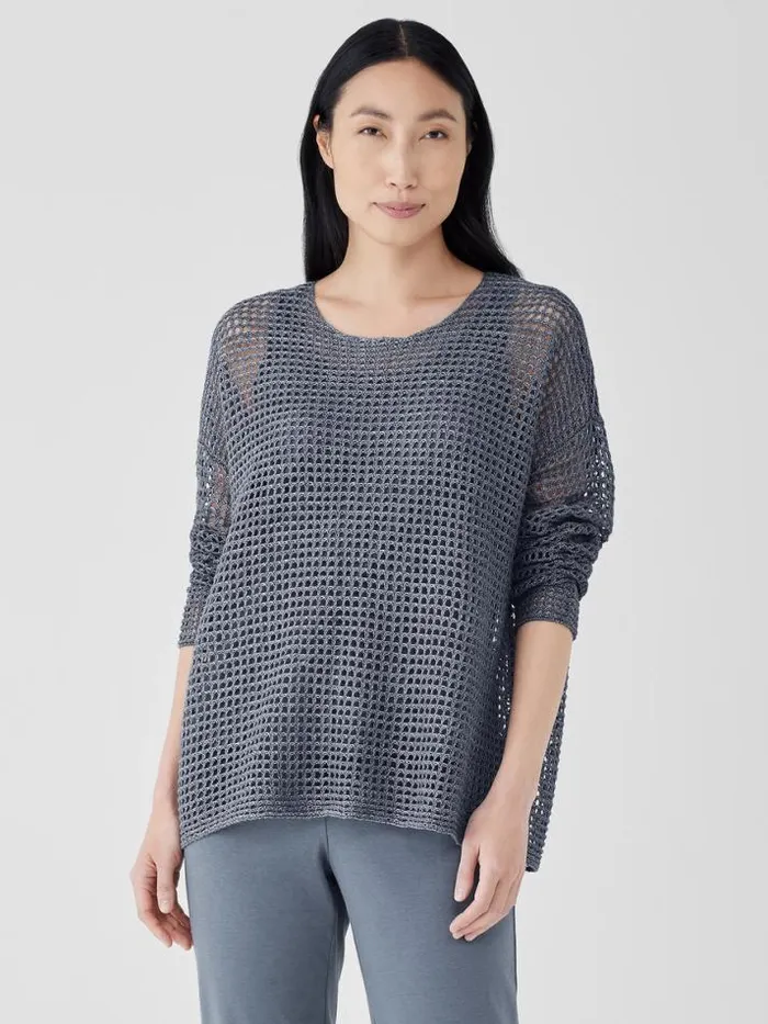 Shop Eileen Fisher Extended Sizing 1X3X Organic Linen Dlav Round Neck Top Steel