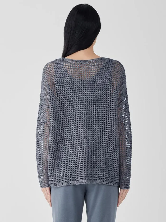 Shop Eileen Fisher Extended Sizing 1X3X Organic Linen Dlav Round Neck Top Steel
