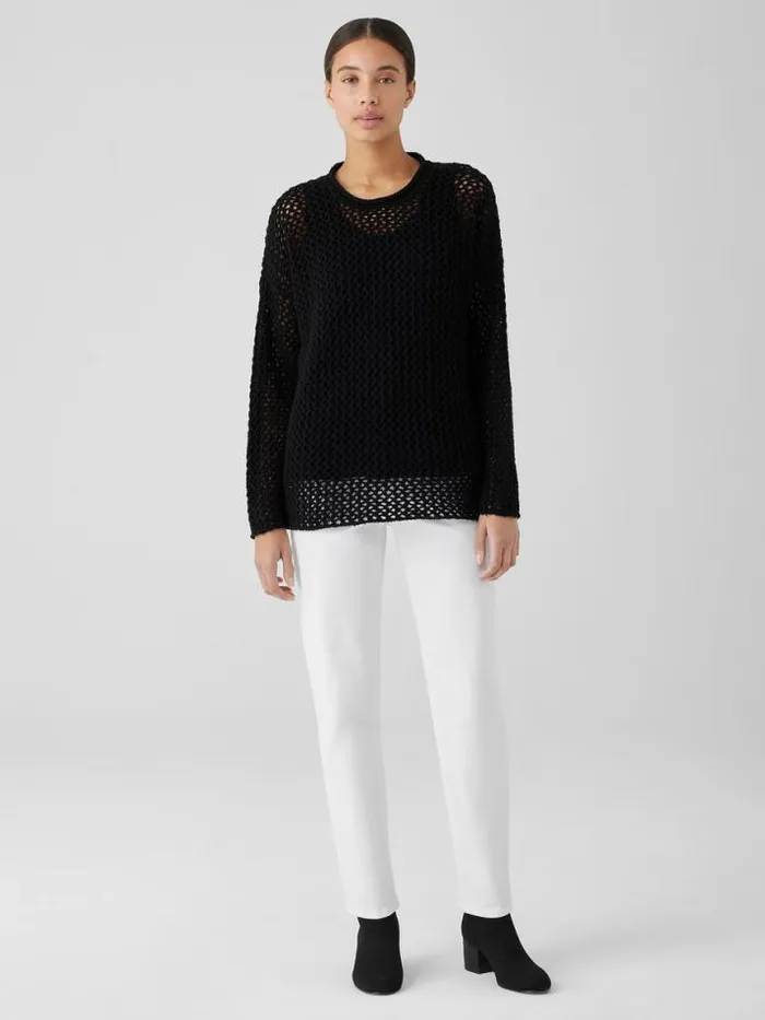 Shop Eileen Fisher Extended Sizing 1X3X Peruvian Organic Cotton Boucle Crew Neck Top Black