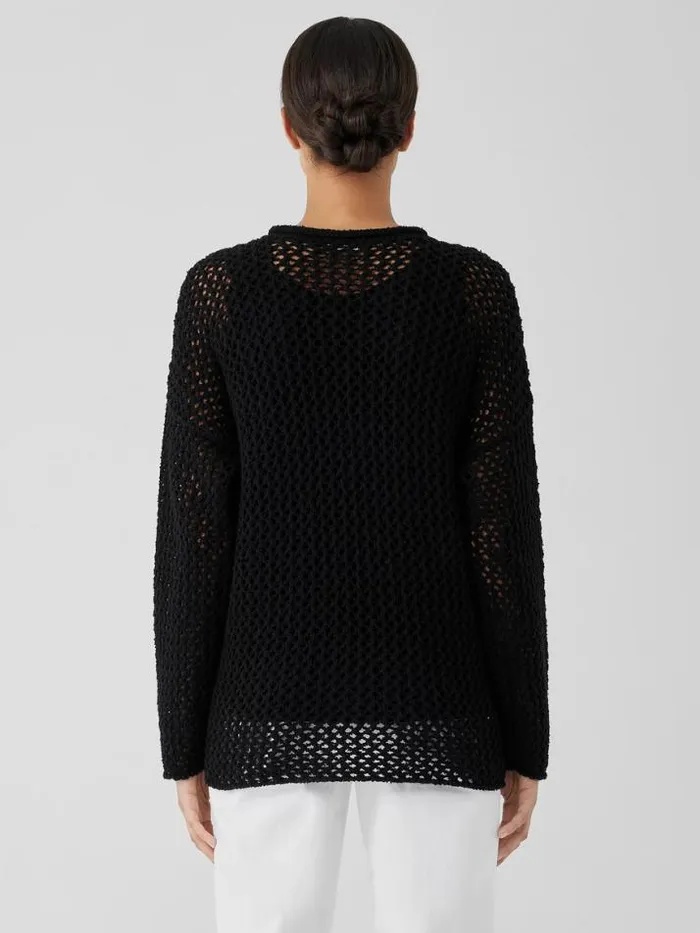 Shop Eileen Fisher Extended Sizing 1X3X Peruvian Organic Cotton Boucle Crew Neck Top Black