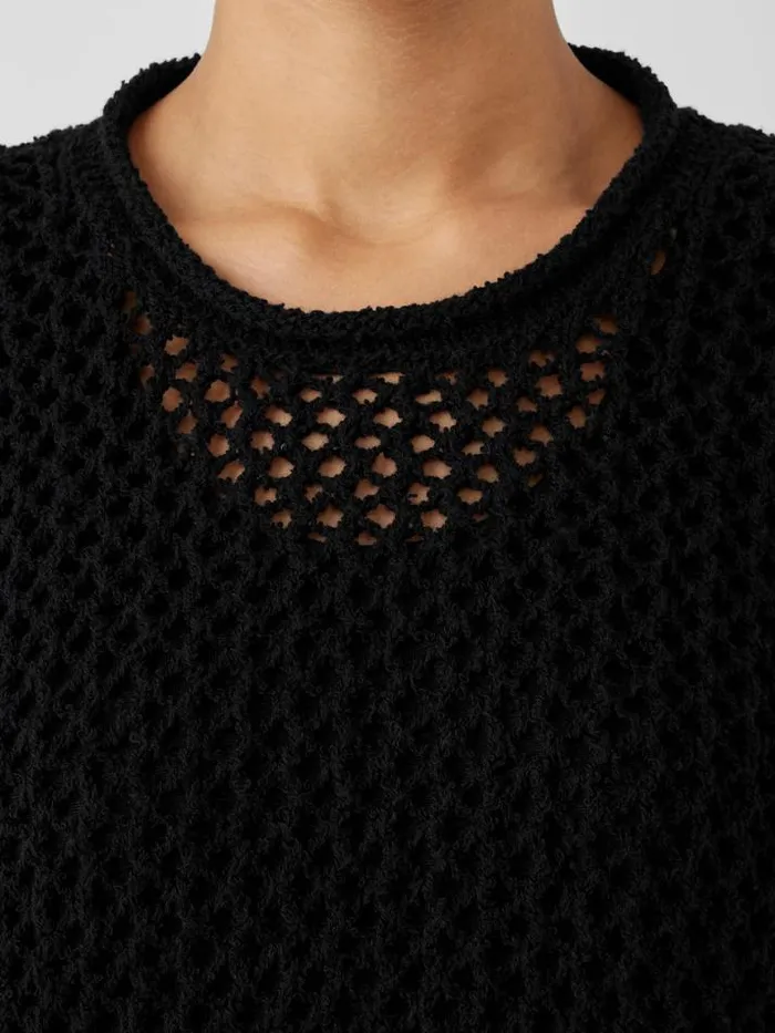 Shop Eileen Fisher Extended Sizing 1X3X Peruvian Organic Cotton Boucle Crew Neck Top Black