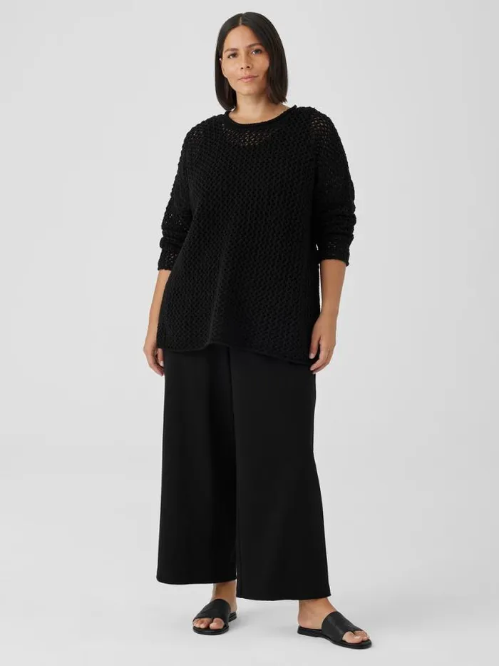 Shop Eileen Fisher Extended Sizing 1X3X Peruvian Organic Cotton Boucle Crew Neck Top Black
