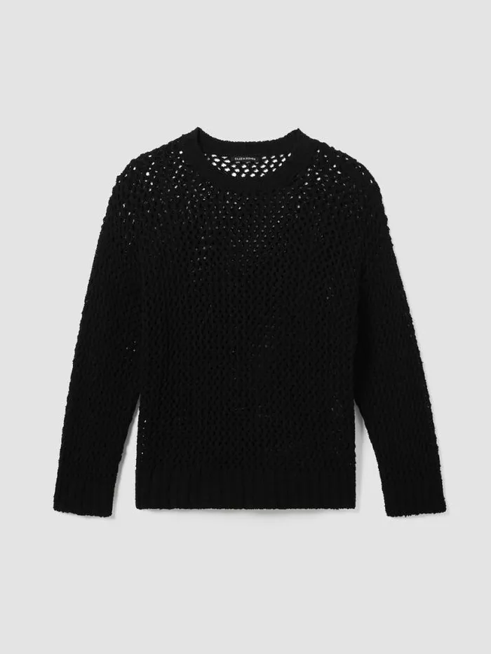 Shop Eileen Fisher Extended Sizing 1X3X Peruvian Organic Cotton Boucle Crew Neck Top Black