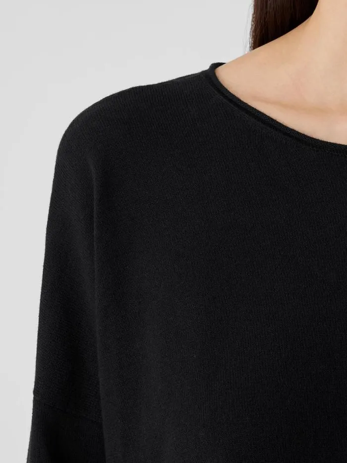 Shop Eileen Fisher Extended Sizing 1X3X Peruvian Organic Cotton Crepe Crew Neck Top Black