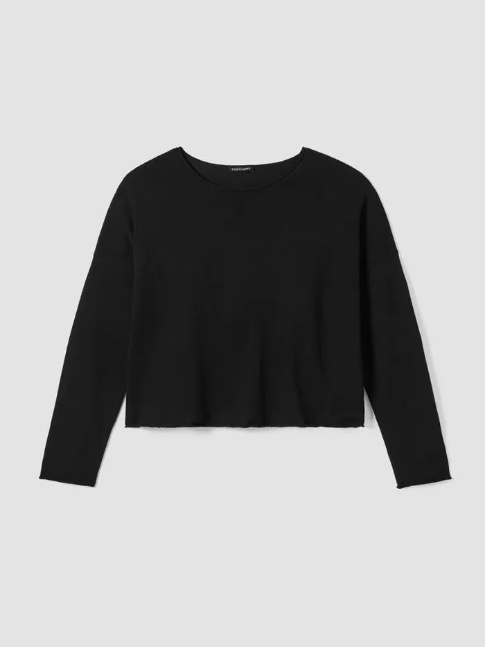 Shop Eileen Fisher Extended Sizing 1X3X Peruvian Organic Cotton Crepe Crew Neck Top Black