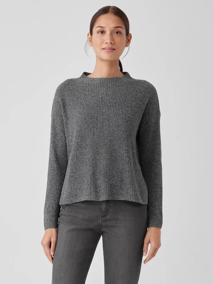 Shop Eileen Fisher Extended Sizing 1X3X Silk Noil Funnel Neck Top Moon