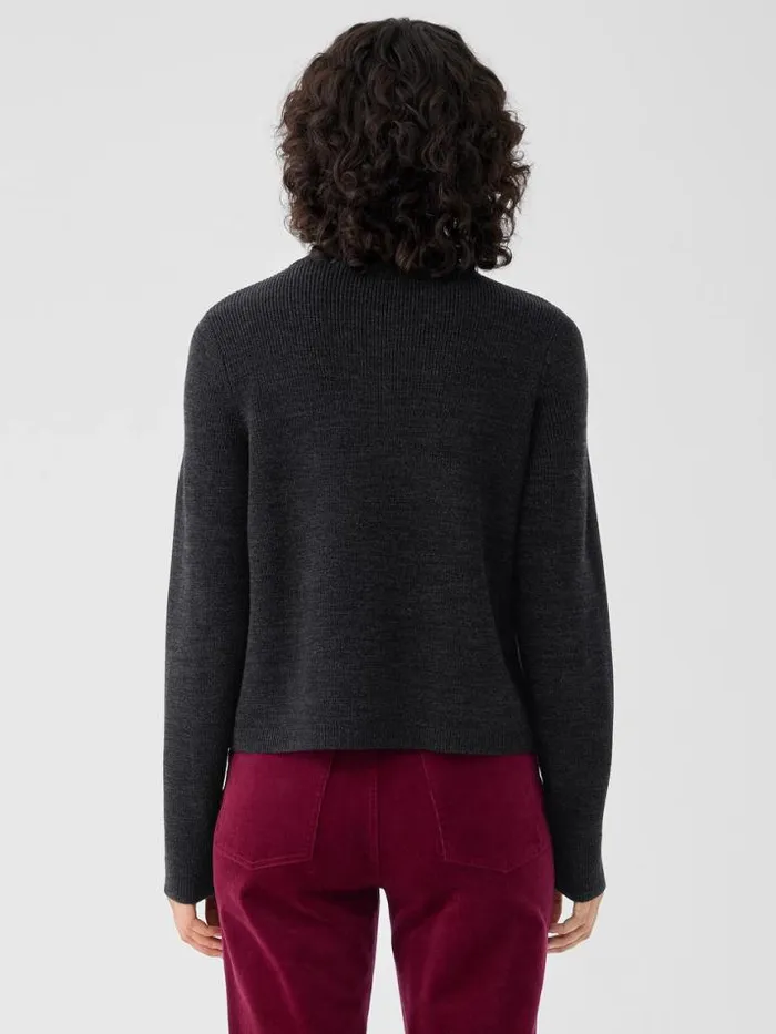Shop Eileen Fisher Extended Sizing 1X3X Twisted Merino Cardigan In Regenerative Wool Blackcharcoal