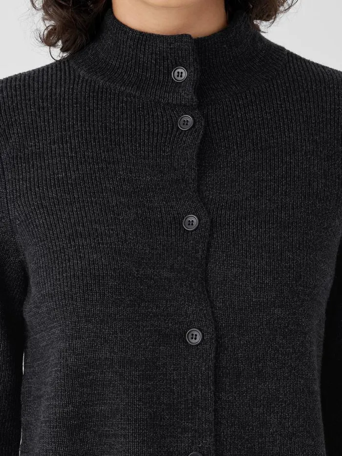 Shop Eileen Fisher Extended Sizing 1X3X Twisted Merino Cardigan In Regenerative Wool Blackcharcoal