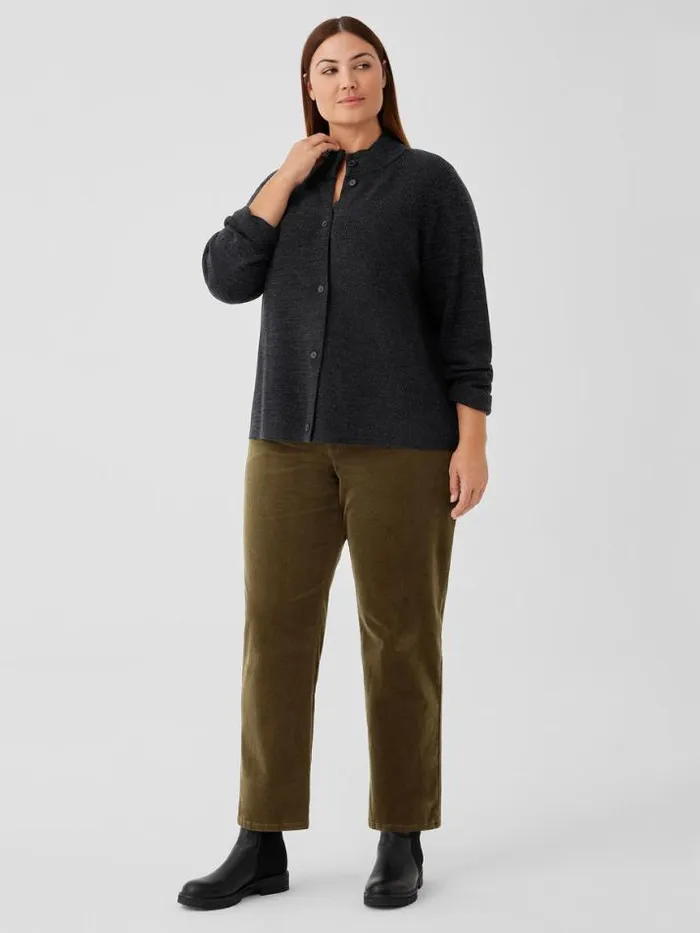 Shop Eileen Fisher Extended Sizing 1X3X Twisted Merino Cardigan In Regenerative Wool Blackcharcoal