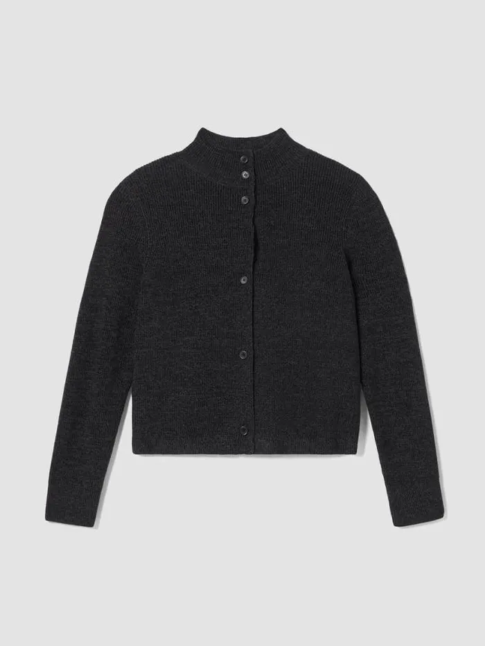 Shop Eileen Fisher Extended Sizing 1X3X Twisted Merino Cardigan In Regenerative Wool Blackcharcoal