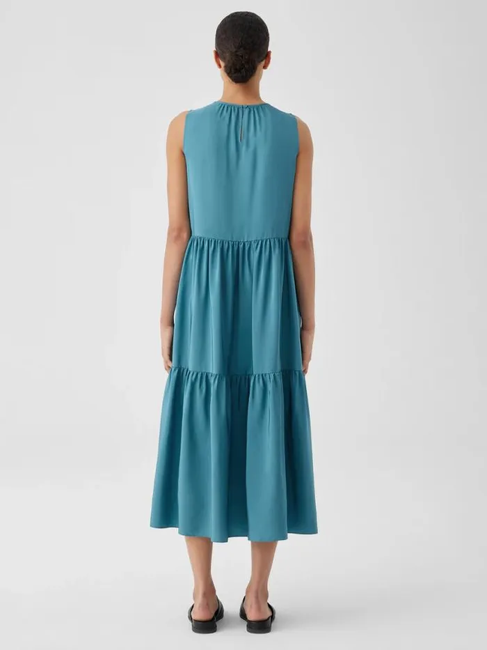 Shop Eileen Fisher Extended Sizing 1X3X Washed Silk Tiered Dress River