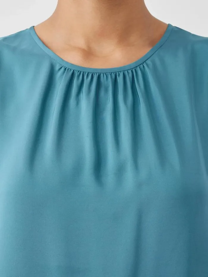 Shop Eileen Fisher Extended Sizing 1X3X Washed Silk Tiered Dress River