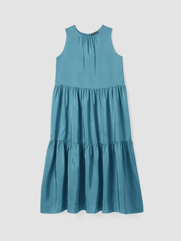 Shop Eileen Fisher Extended Sizing 1X3X Washed Silk Tiered Dress River