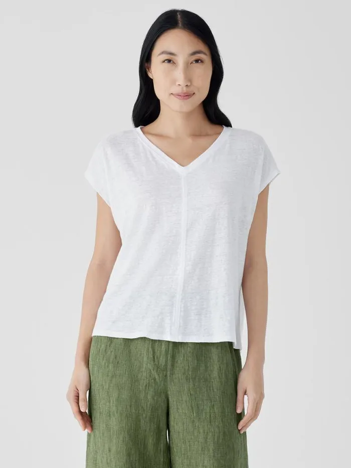 Shop Eileen Fisher Jackets Coats and Vests Organic Linen Jersey VNeck Tee White