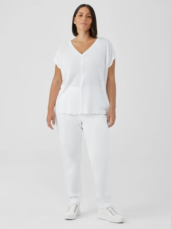Shop Eileen Fisher Jackets Coats and Vests Organic Linen Jersey VNeck Tee White
