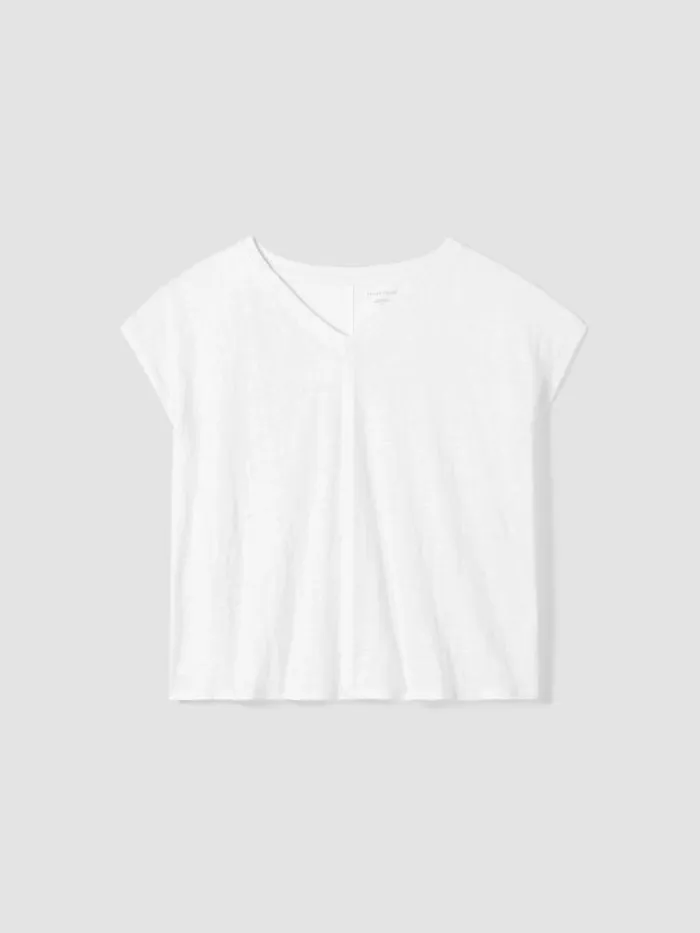 Shop Eileen Fisher Jackets Coats and Vests Organic Linen Jersey VNeck Tee White