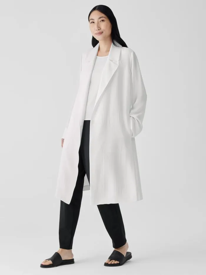 Shop Eileen Fisher Jackets Coats and Vests Silk Georgette Crepe Trench Coat Ivory