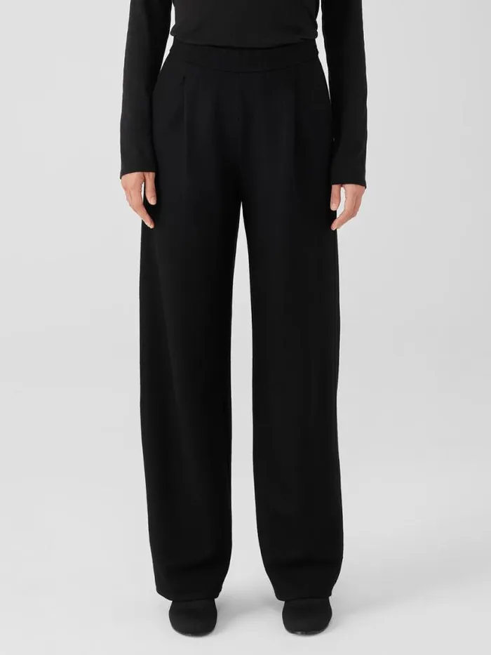 Shop Eileen Fisher Pants Shorts and Jumpsuits Boiled Wool Jersey Pleated WideLeg Pant Black