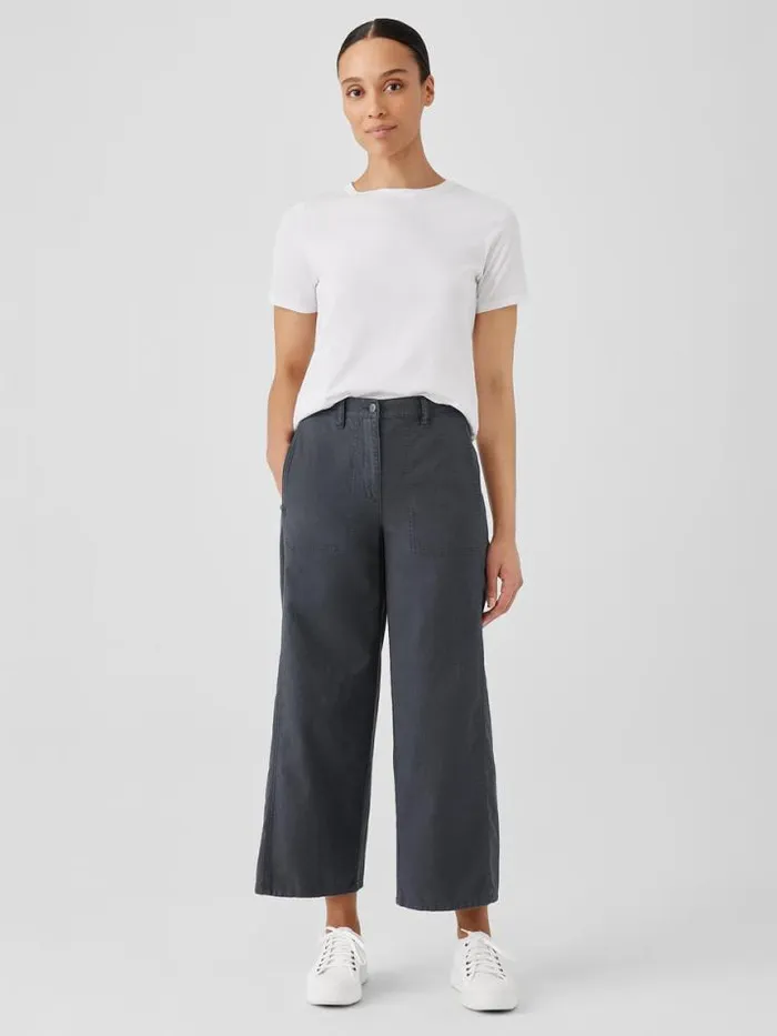 Shop Eileen Fisher Pants Shorts and Jumpsuits Cotton Hemp Stretch WideLeg Pant Black