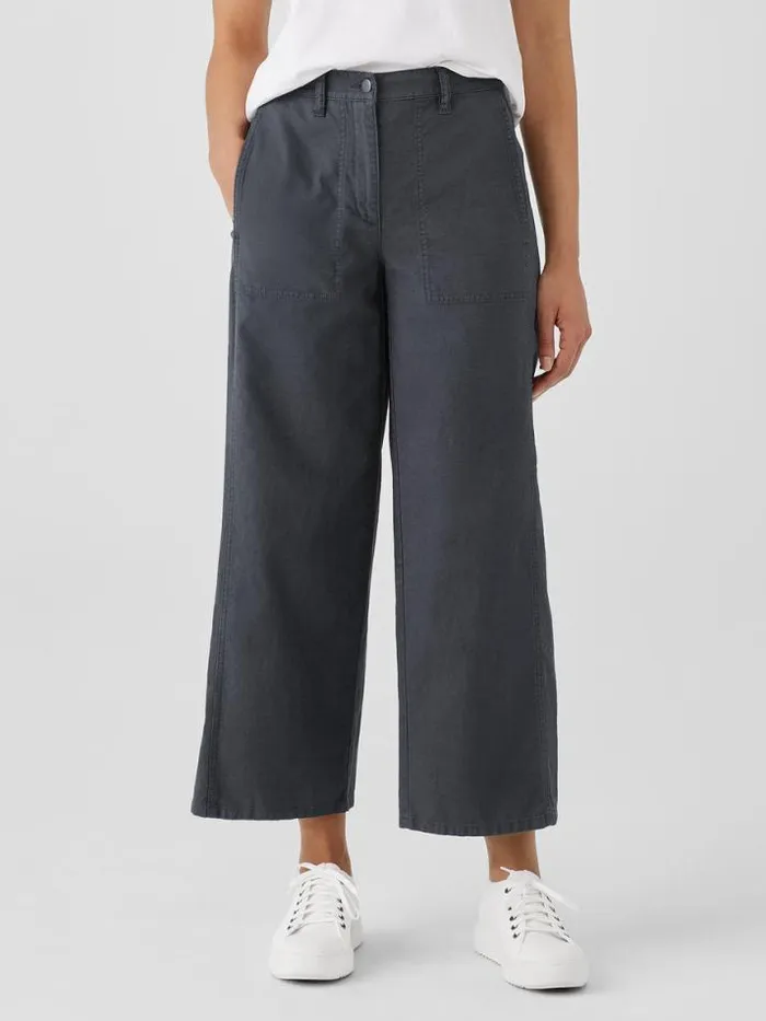 Shop Eileen Fisher Pants Shorts and Jumpsuits Cotton Hemp Stretch WideLeg Pant Black